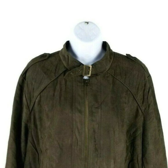 Ruff Hewn Green Faux Suede Bomber Style Zip Front Jacket Womens 2X Military - Picture 2 of 14